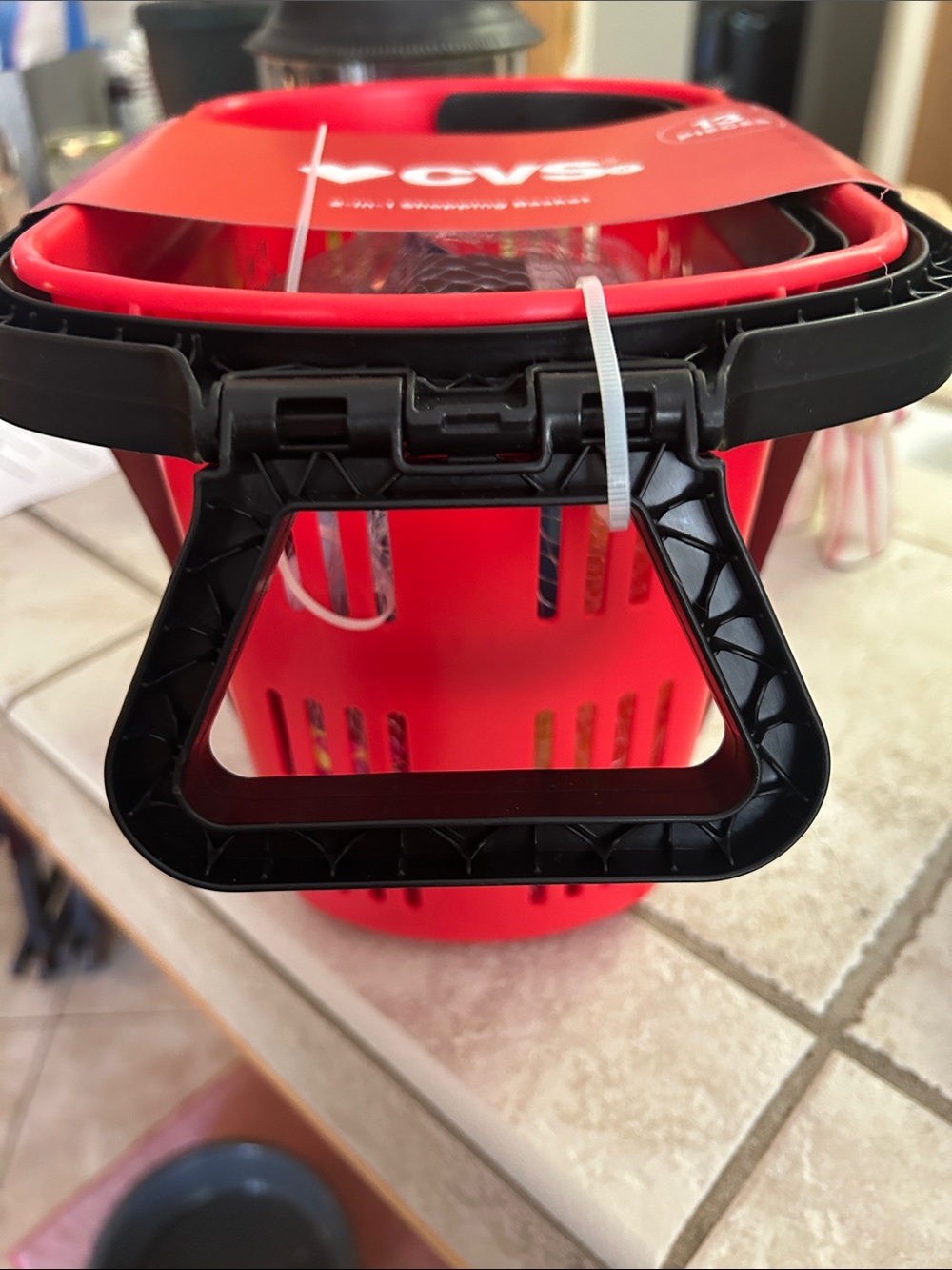 CVS Kids 2-in-1 Red Shopping Basket Toy with Extendable Handle - Picture 3 of 4